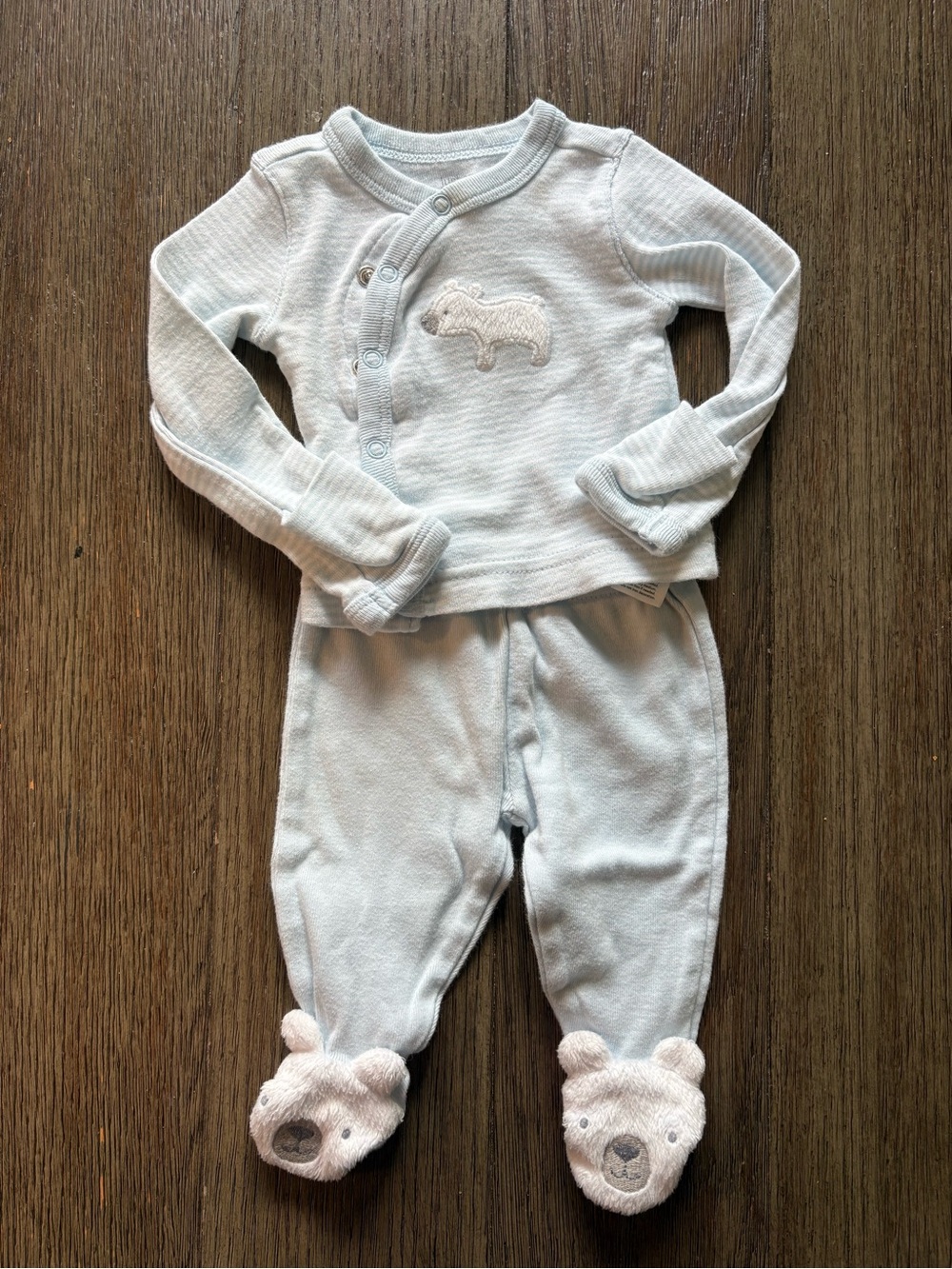 Carter’s Baby Blue Bear Footed Pajama Set - Soft Long Sleeve Two-Piece- NB